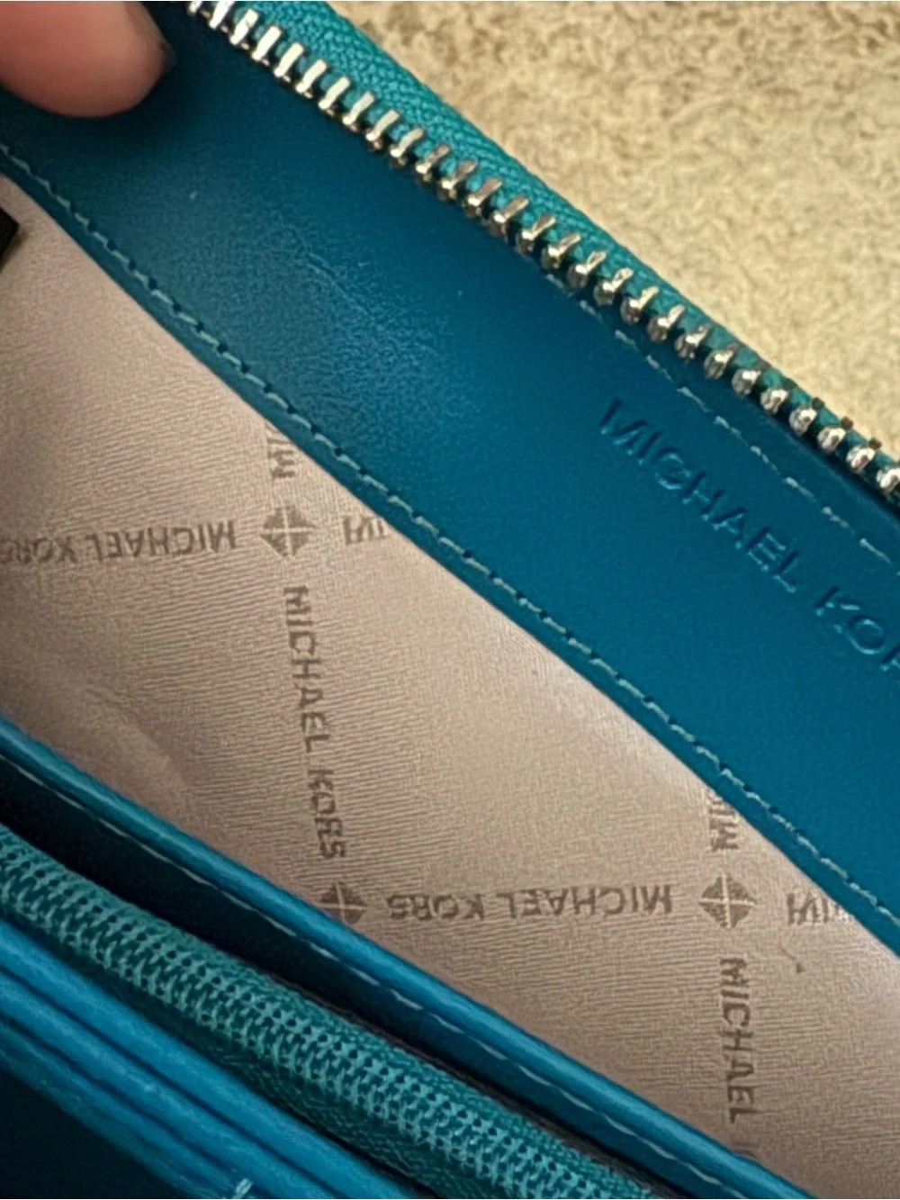 Michael Kors Teal Pebbled Leather Zip Wristlet